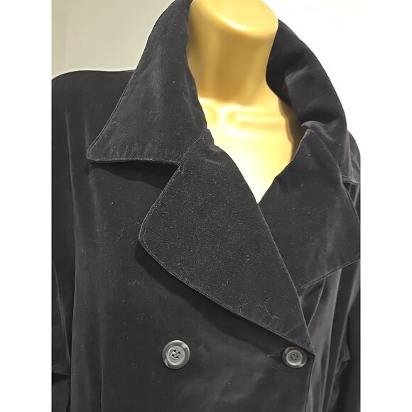 Vtg Grunge Black Velvet Pea Coat Double Breasted Beatnik Womens 1X Goth Rocker - Picture 2 of 6